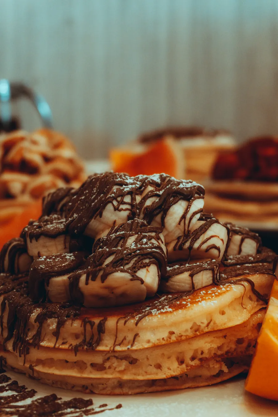 Pancakes photographed for a polished restaurant social media feed